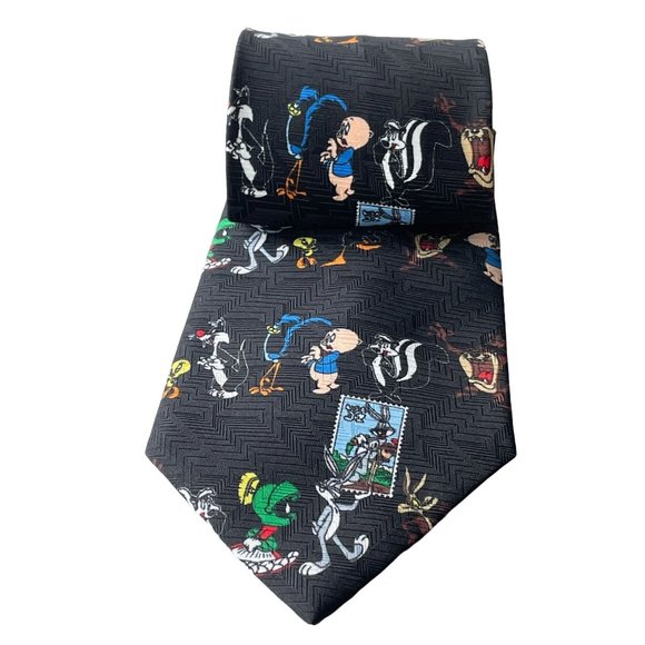 Vintage Looney Tunes Stamp Collection 1997 Bugs Bunny Multi Parade Mens Neck Tie - Picture 1 of 10